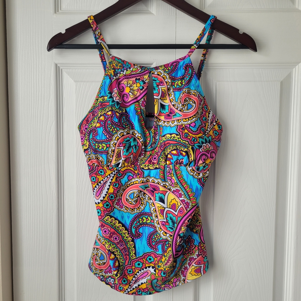 Ellen Tracy Paisley Tankini Colorful Tank Top Bikini Cutout 8 Swim